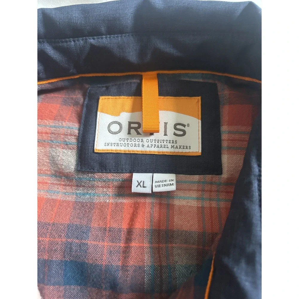 Orvis Flannel Lined Shirt Jacket Mens Size XL Navy Blue Outdoor Classic Comfort